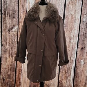 Warm Long Fur Bernardo Size Small Khaki Green Coat
